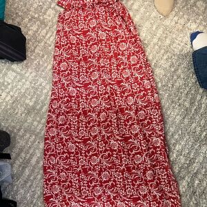 LOFT Red and White Patterned Maxi Skirt